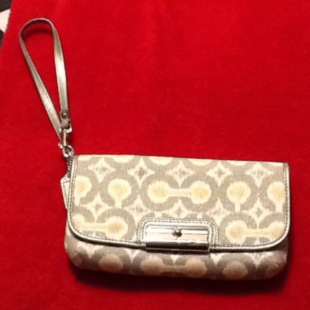 Coach Pink and Gray Clutch with Geometric Design
